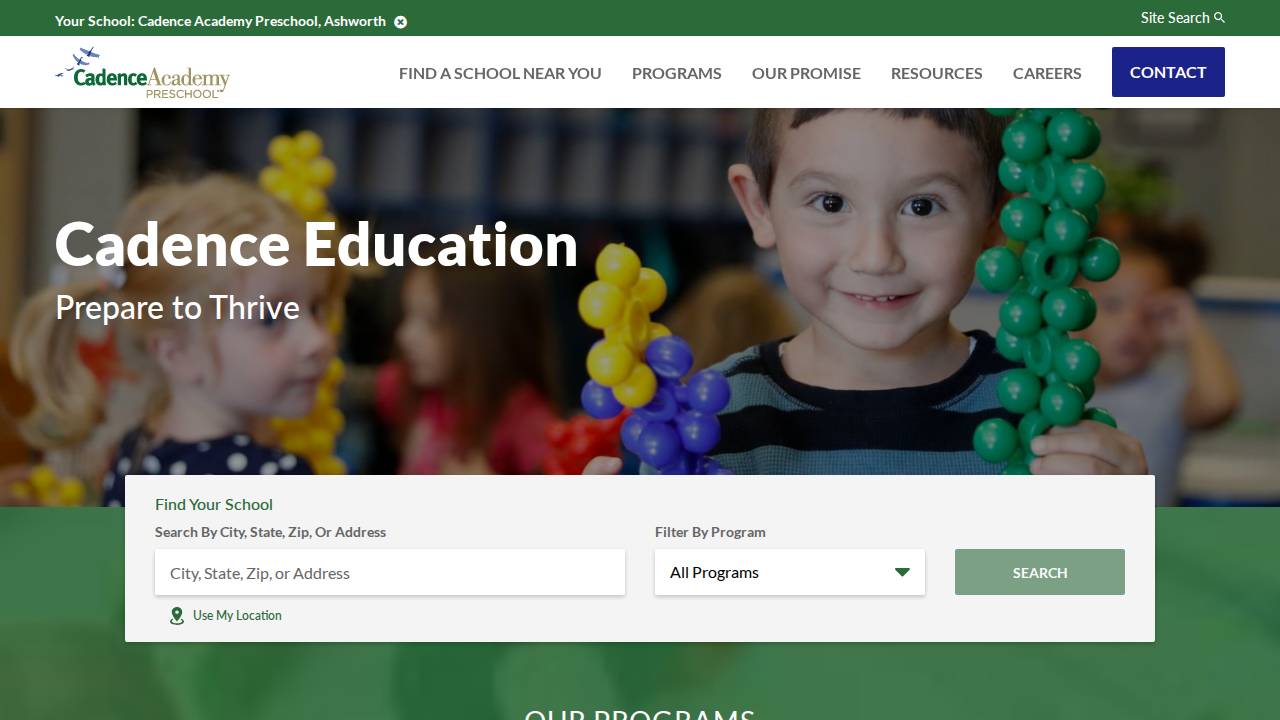 Cadence Academy Preschool - Iowa City website screenshot