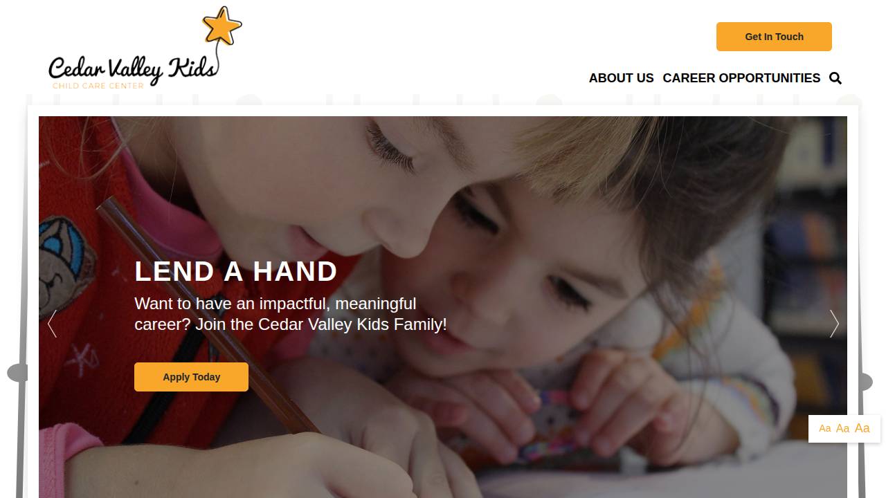 Cedar Valley Kids Childcare Center website screenshot