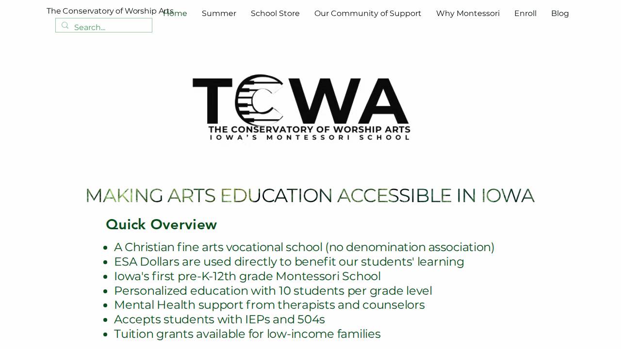 The Conservatory of Worship Arts website screenshot