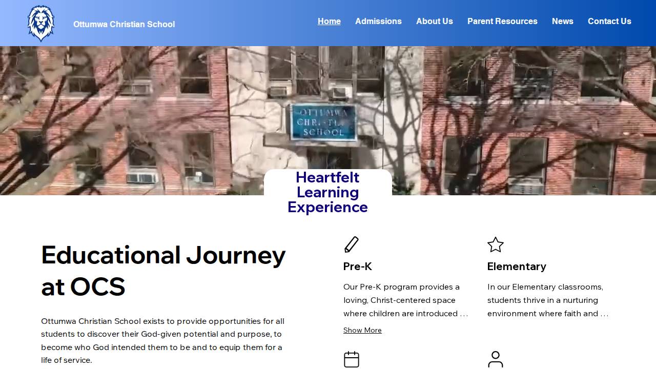 Ottumwa Christian School Preschool website screenshot