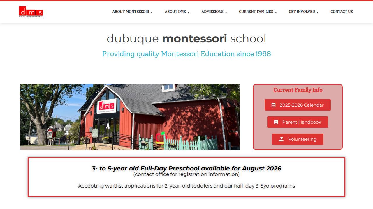 Dubuque Montessori School website screenshot