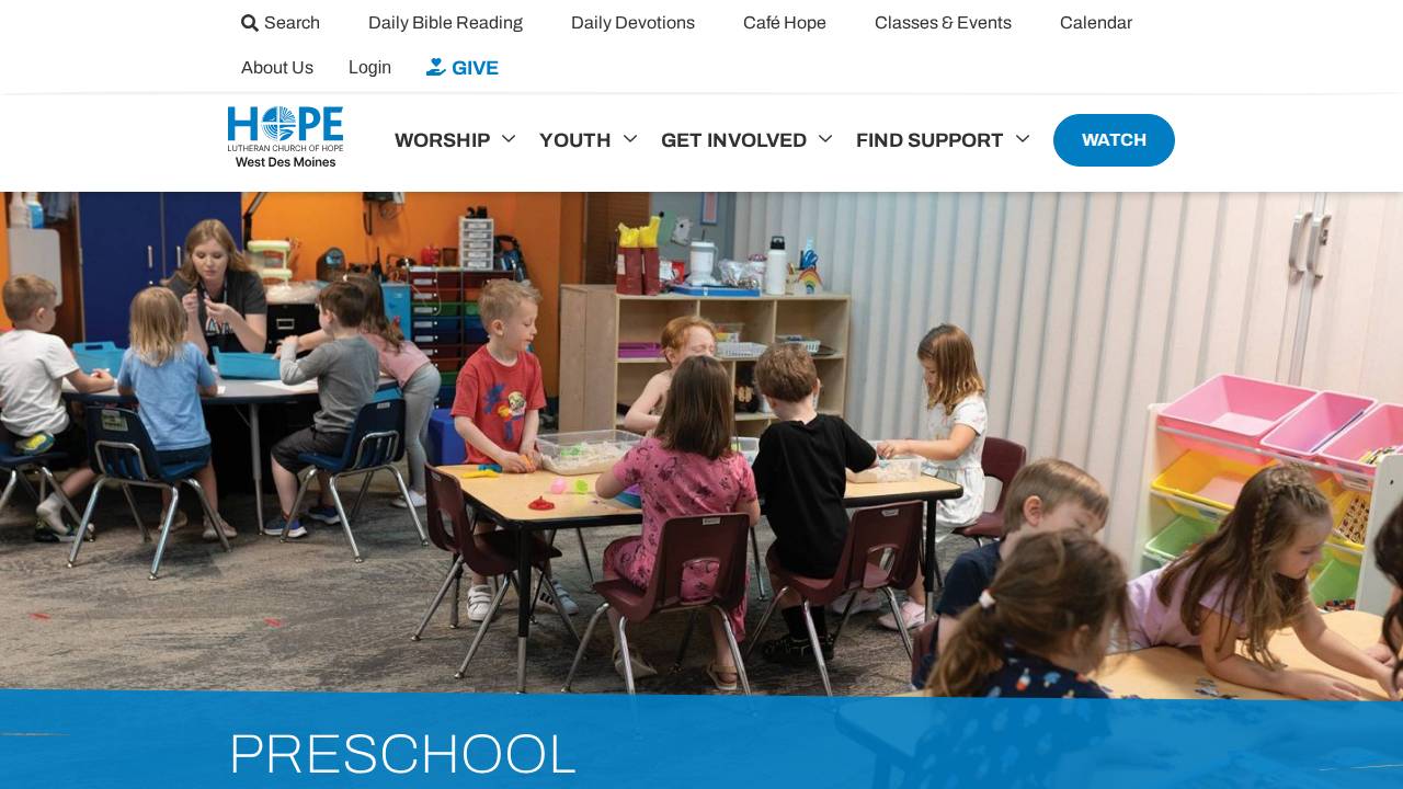 Hope West Des Moines Preschool website screenshot