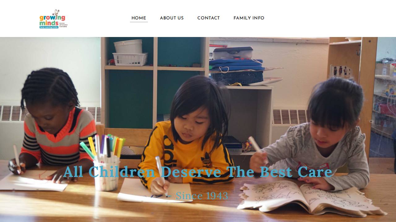 Growing Minds Early Learning Center website screenshot