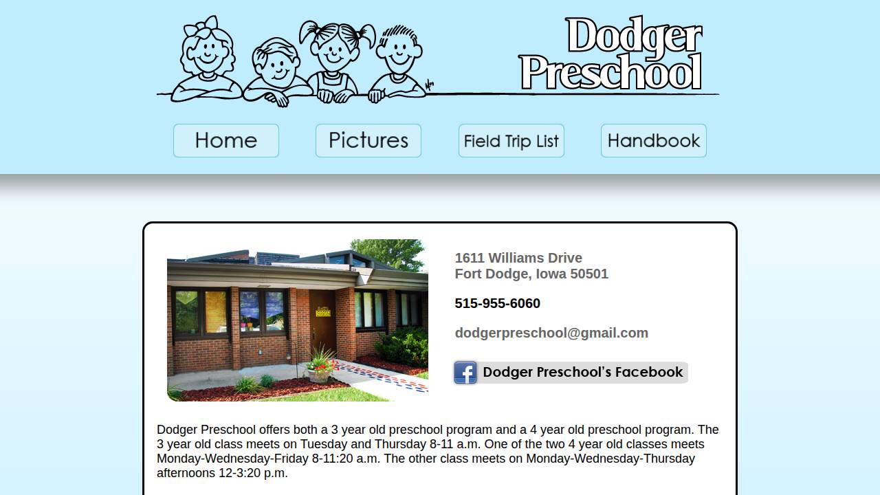 Dodger Preschool website screenshot
