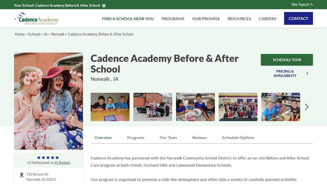 Cadence Academy Before and After School - Oviatt website screenshot