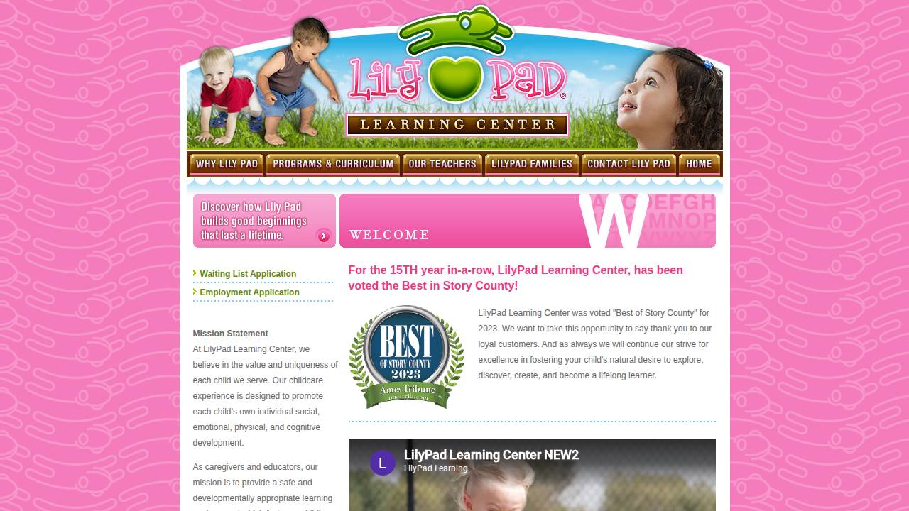 LilyPad Learning Center on Main website screenshot