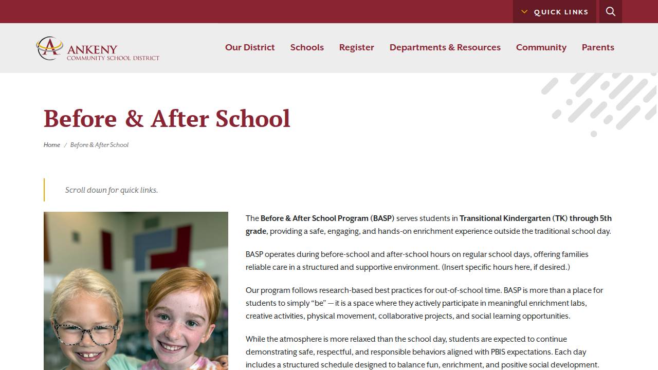 Ankeny BASP-Westwood website screenshot