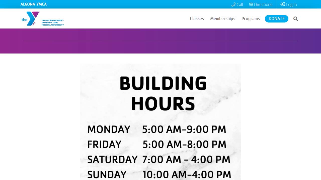 Algona Family YMCA Childcare @ the YMCA website screenshot