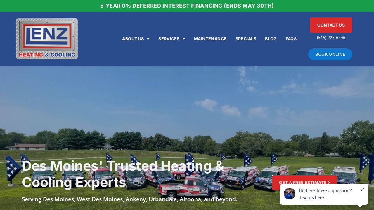 Lenz Heating & Cooling website screenshot