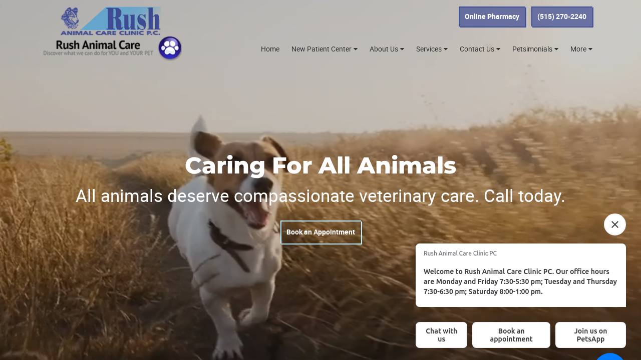 Rush Animal Care website screenshot