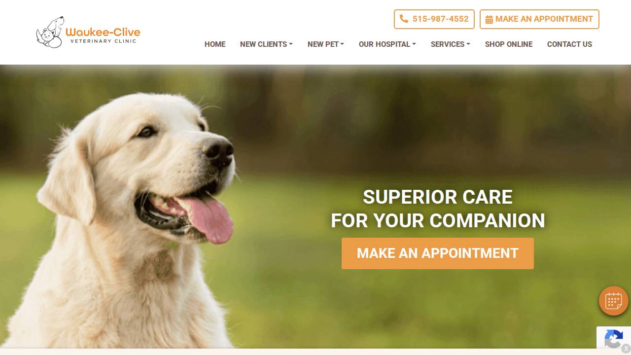 Waukee-Clive Veterinary Clinic website screenshot