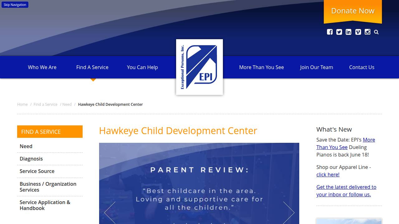 Hawkeye Child Development Center - ALC website screenshot