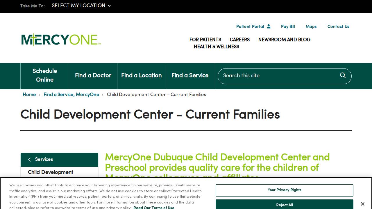 MercyOne Dubuque Child Development Ctr and PS website screenshot