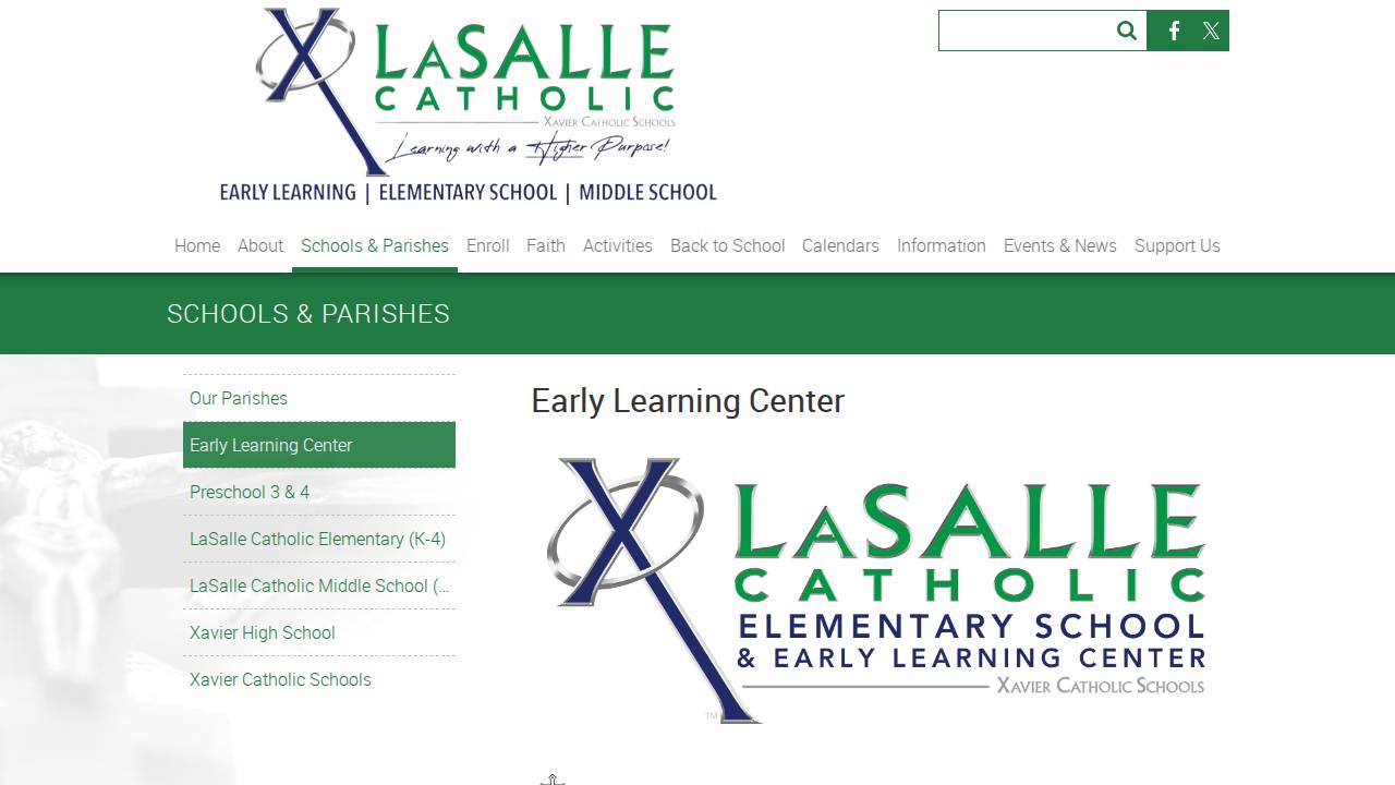 LaSalle Catholic Early Learning Center website screenshot