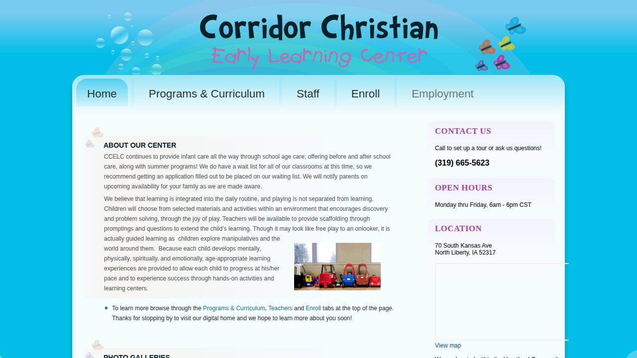 Corridor Christian Early Learning Center website screenshot