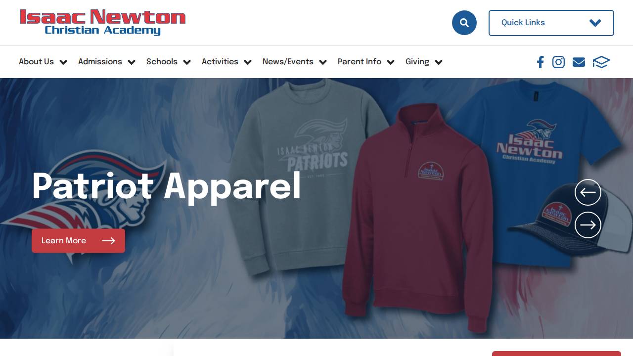 Isaac Newton Christian Academy Pre-K website screenshot
