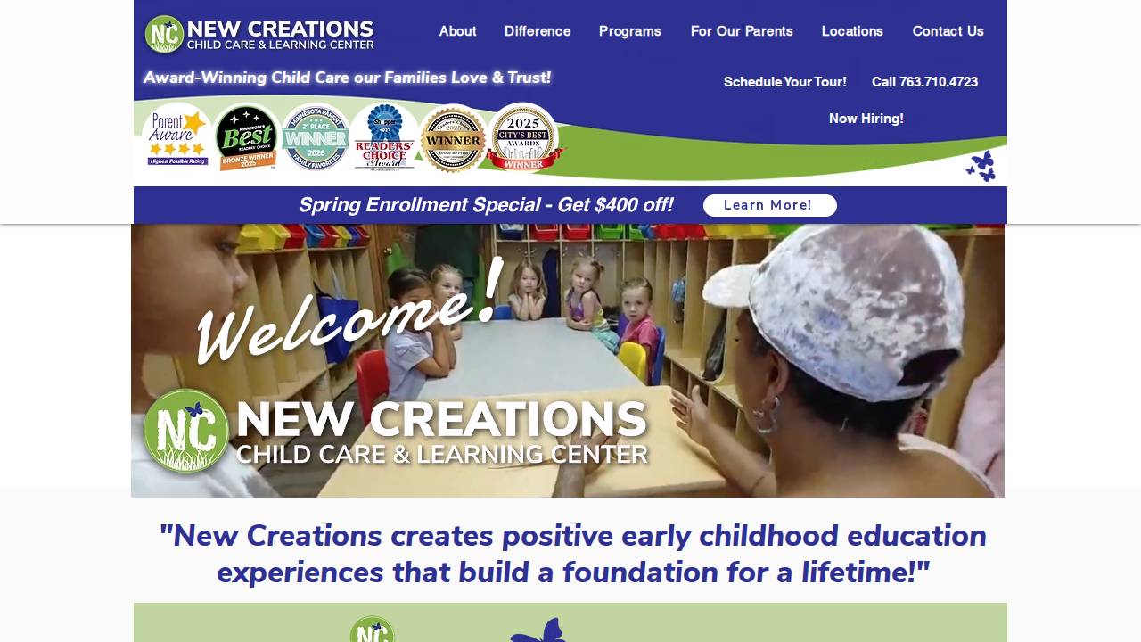 New Creations Child Care & Learning Ctr at Waukee website screenshot