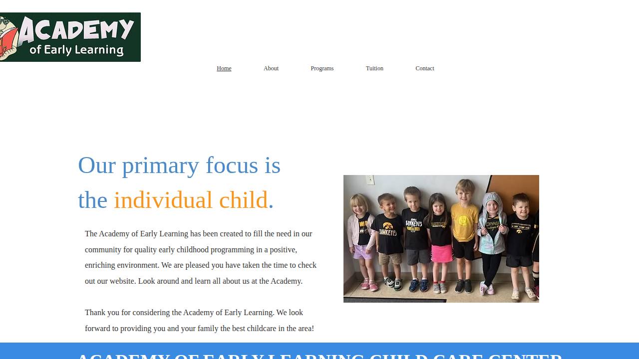Academy of Early Learning website screenshot