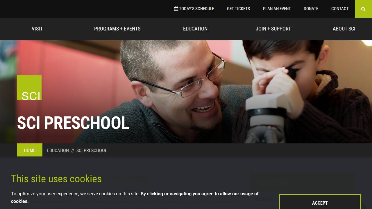 Science Center of Iowa Preschool website screenshot