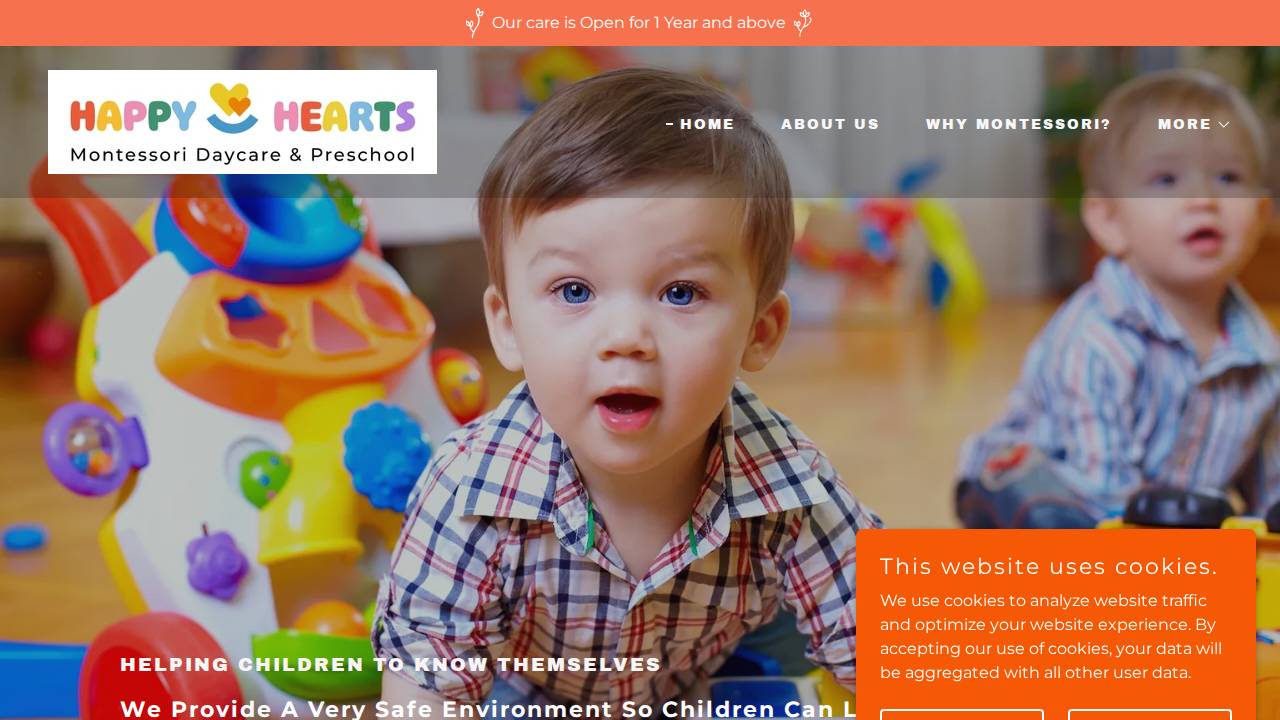 Happy Hearts Montessori Daycare and Preschool website screenshot