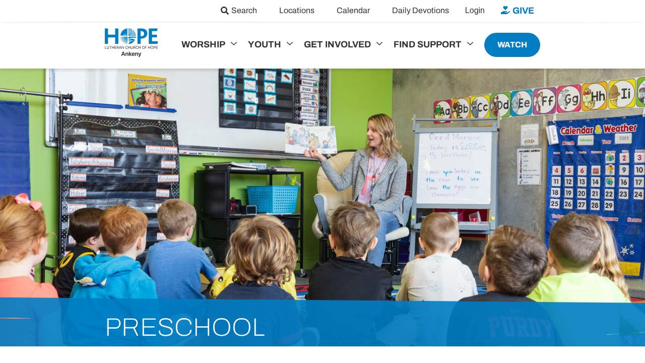 Hope Ankeny Preschool website screenshot
