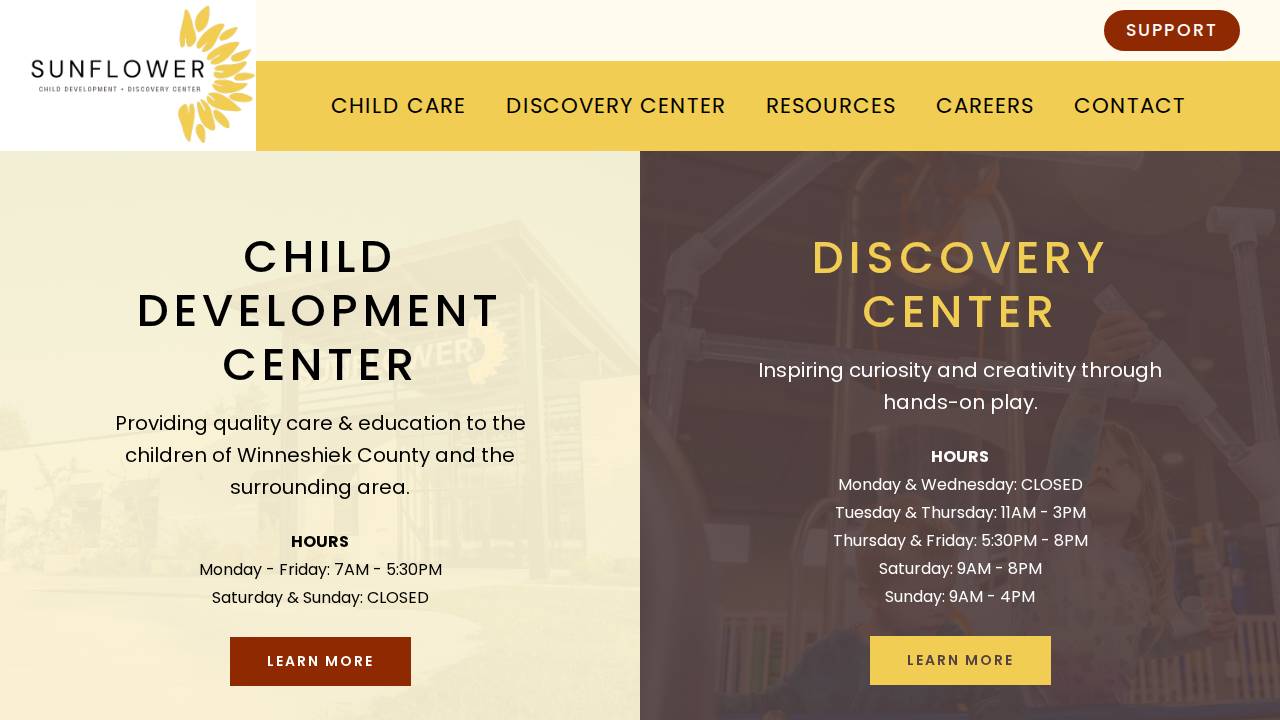 Sunflower Child Development & Discovery Center website screenshot