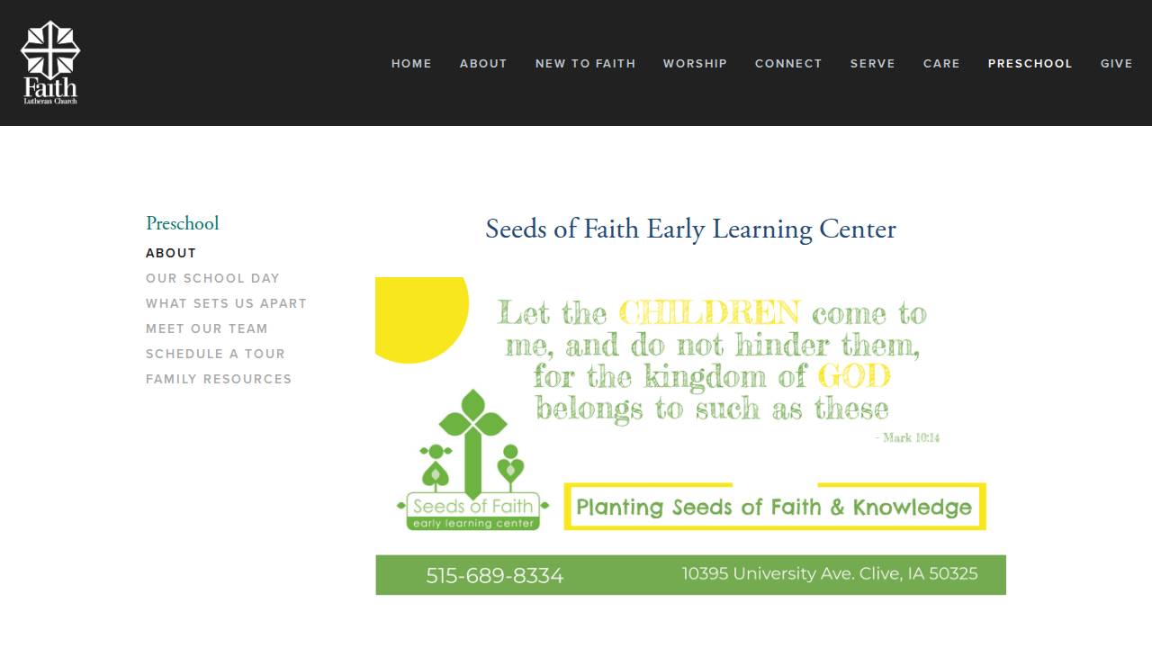 Seeds of Faith Early Learning Center website screenshot