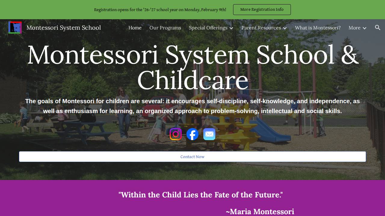 Montessori System School website screenshot