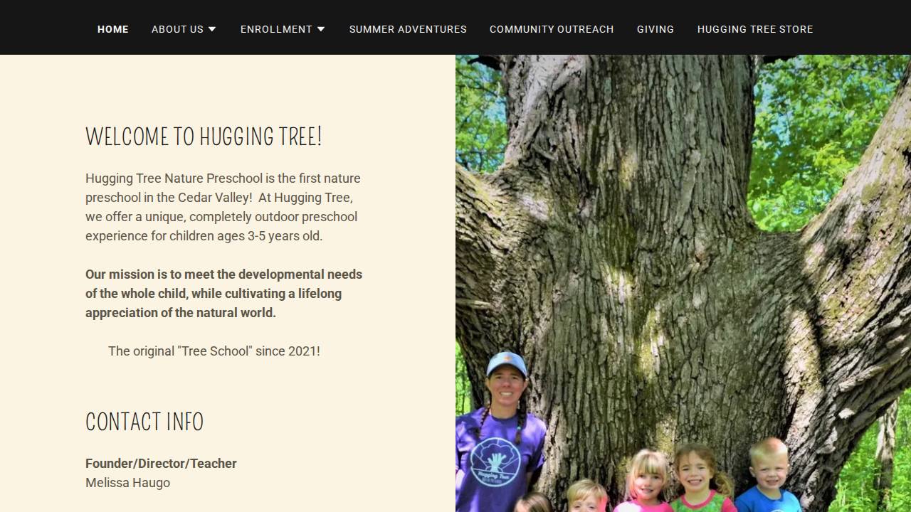 Hugging Tree Nature Preschool, Inc website screenshot