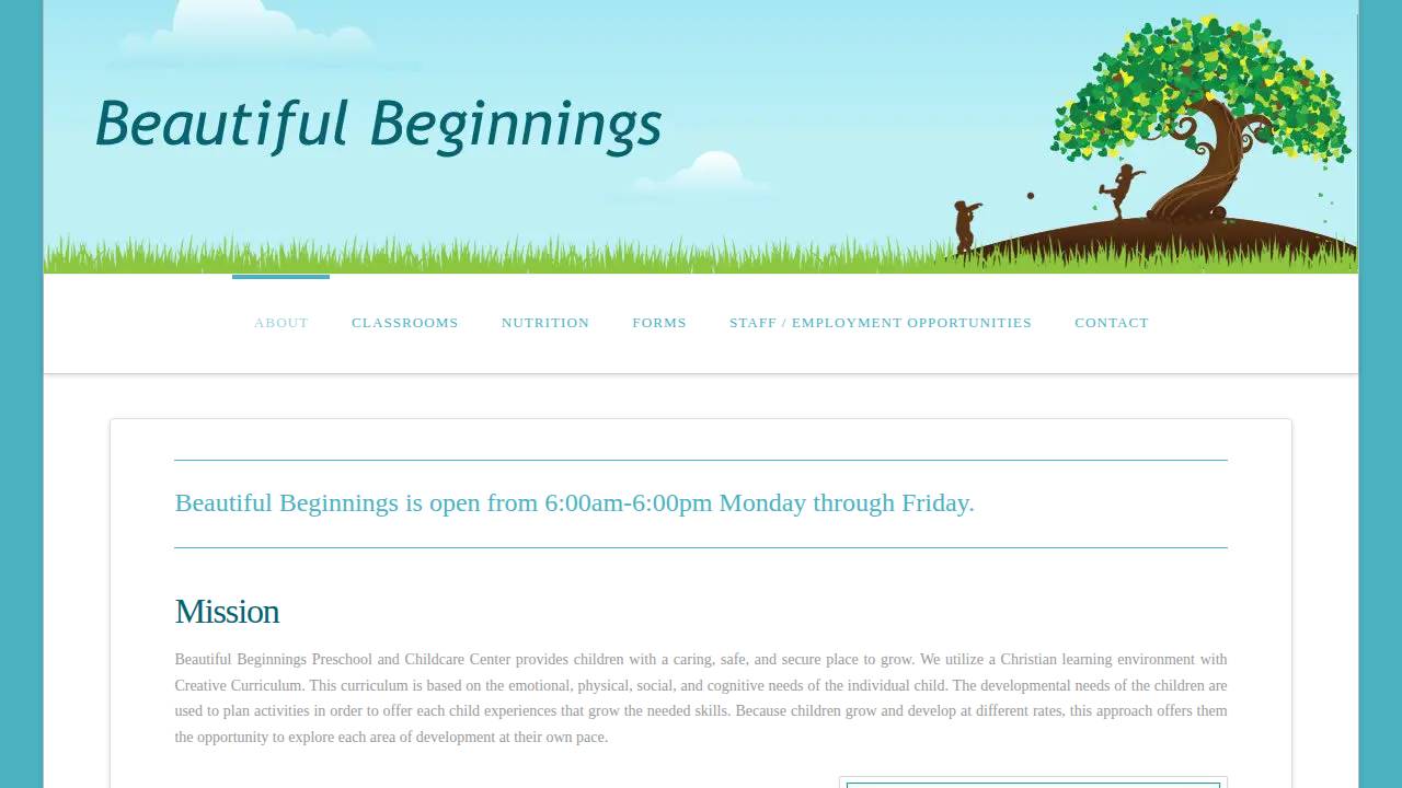 Beautiful Beginnings website screenshot