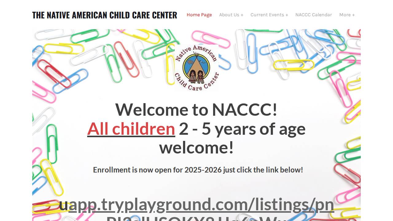 Native American Child Care Center website screenshot
