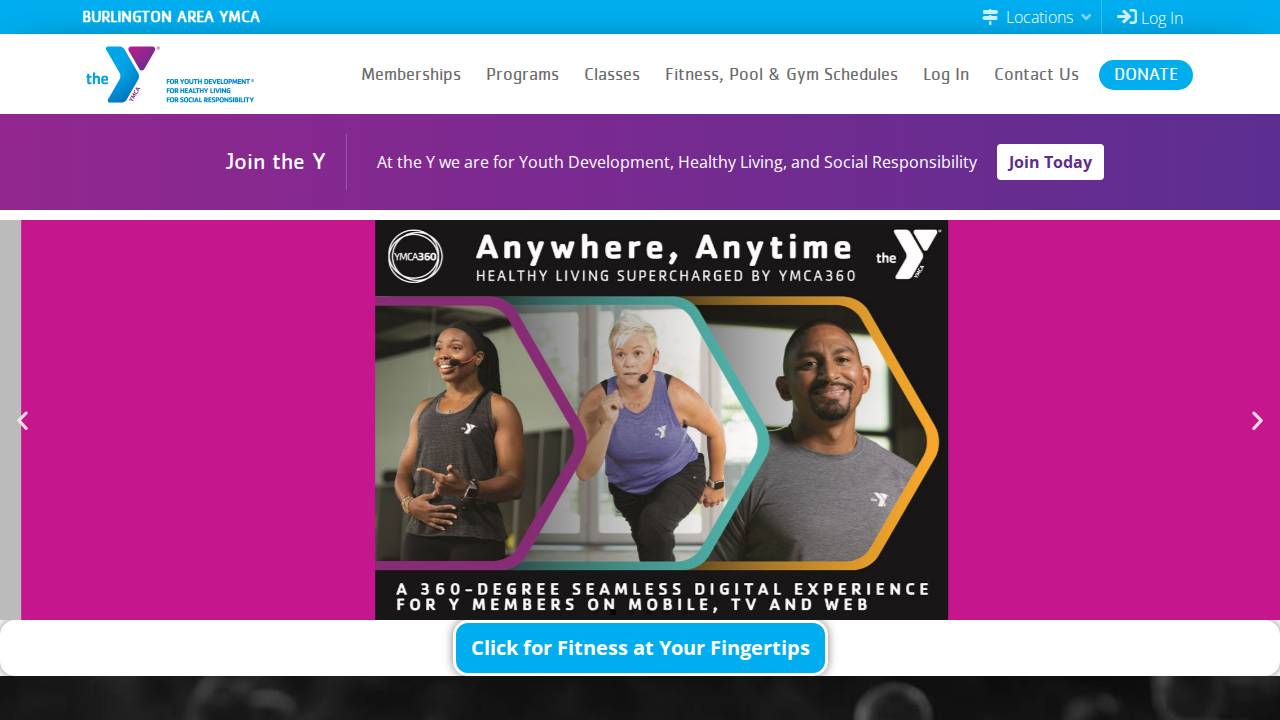 Burlington Area YMCA-Sunnyside Site website screenshot