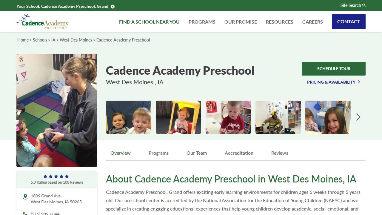 Cadence Academy Preschool - Grand website screenshot