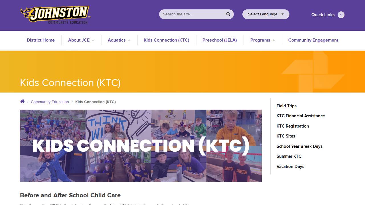 Kids Connection-Beaver Creek Elementary website screenshot