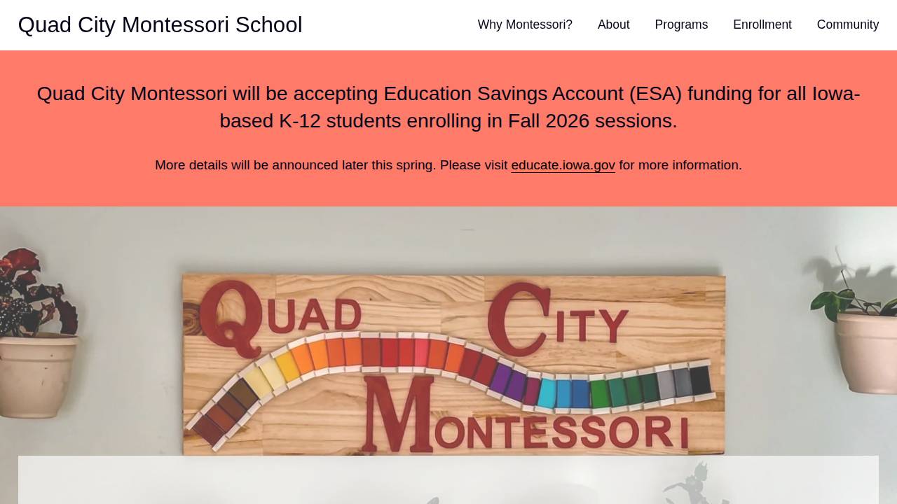 Quad City Montessori School website screenshot