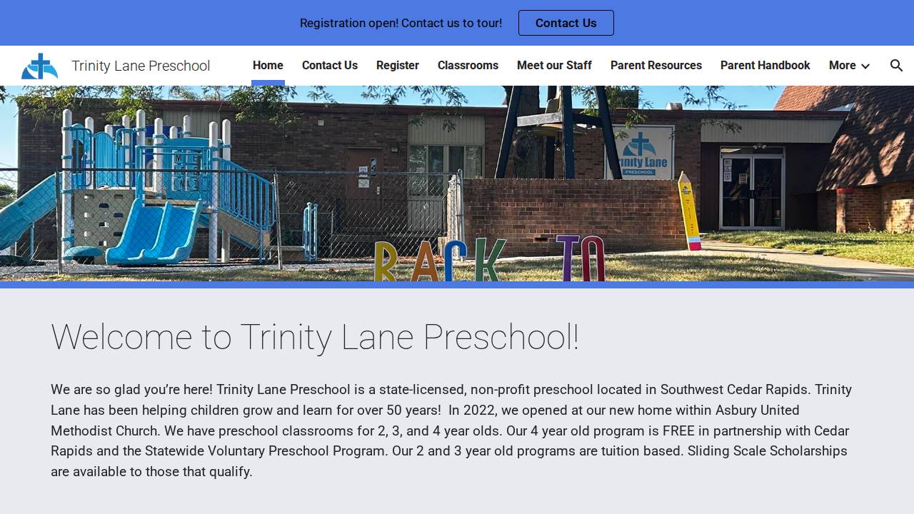 Trinity Lane Preschool website screenshot