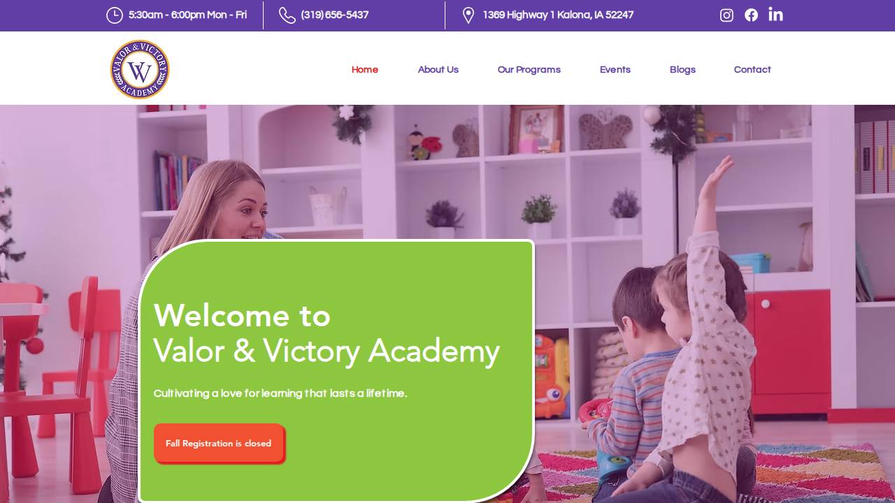 Valor & Victory Academy website screenshot