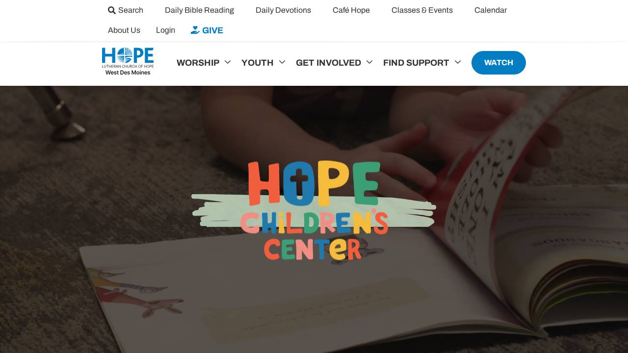 Hope West Des Moines Children's Center website screenshot