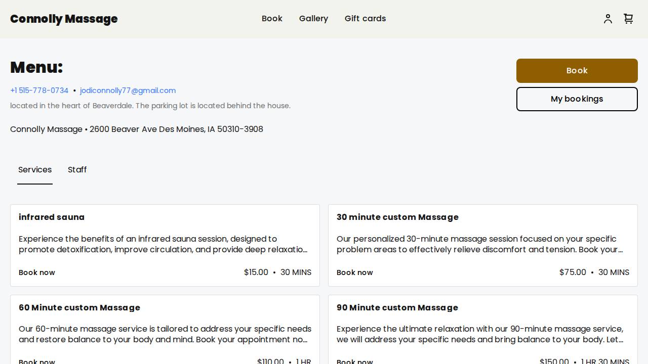 Connolly Massage website screenshot