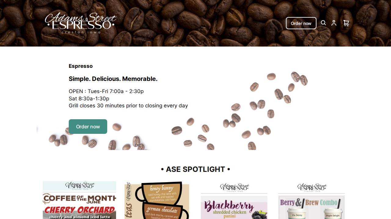 Adams ST. Espresso LLC website screenshot