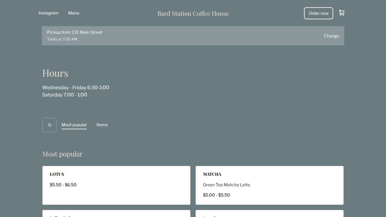 Bard Station Coffee House website screenshot