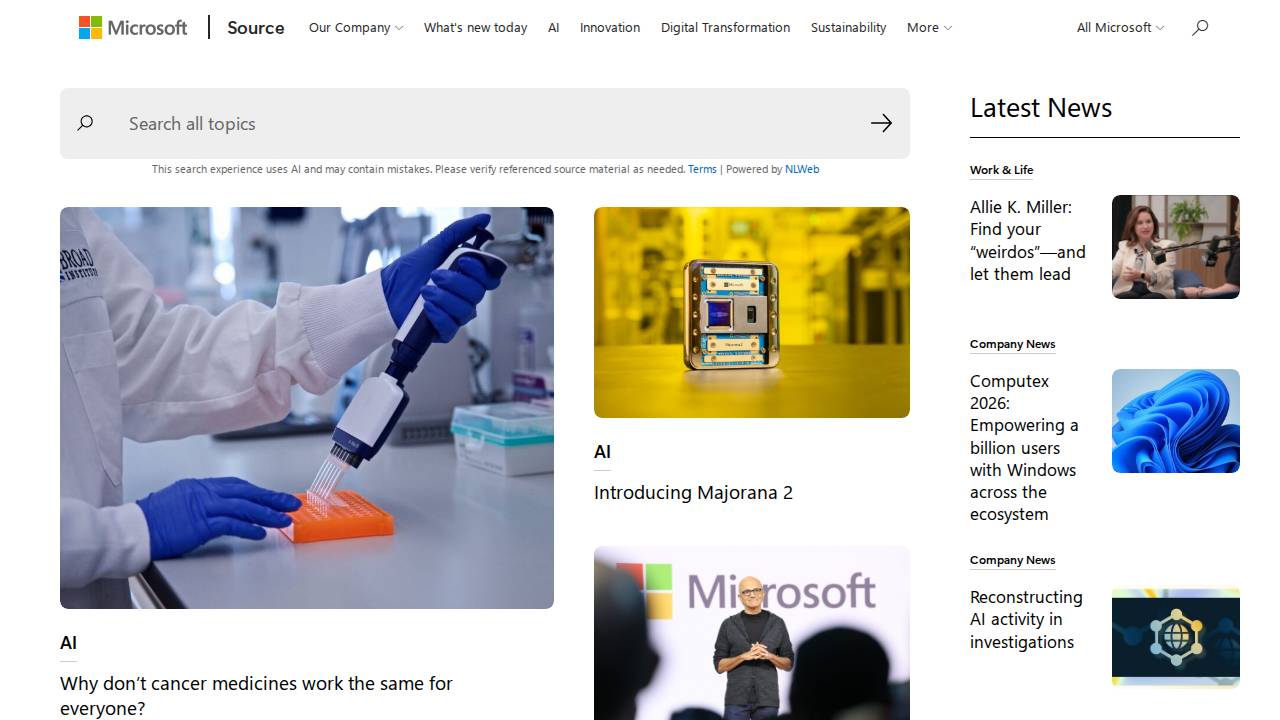 Microsoft website screenshot